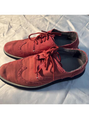 Cole Haan Grand.OS Canvas Wingtip Shoes Red Mens 9 M Vietnam
